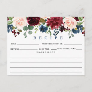 Burgundy Navy Blush Brautparty Rezept Card Postkarte