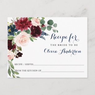 Burgundy Navy Blush Brautparty Rezept Card Postkarte