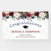 Burgundy Navy Blush Floral Abschluss Class 2024 Banner (Horizontal)