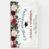Burgundy Navy Blush Floral Abschluss Class 2024 Banner (Vertikal)