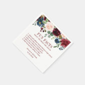 Burgundy Navy Blush Floral Fun Fakten Hochzeit Serviette (Ecke)