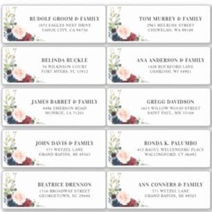 Burgundy Navy Blush Floral Geometric Address Label