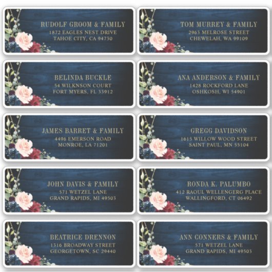 Burgundy Navy Blush Floral Geometric Address Label (Vorderseite)