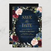 Burgundy Navy Blush Floral Geometric Save the Date (Vorne/Hinten)