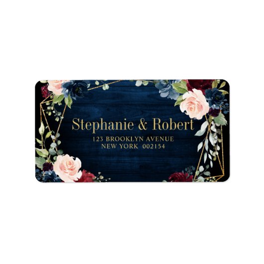 Burgundy Navy Blush Floral Geometric Wedding Adressaufkleber (Vorne)
