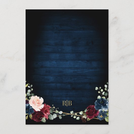 Burgundy Navy Blush Floral Geometric Wedding Begleitkarte (Rückseite)