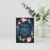 Burgundy Navy Blush Floral Geometric Wedding Begleitkarte (Stehend Vorderseite)