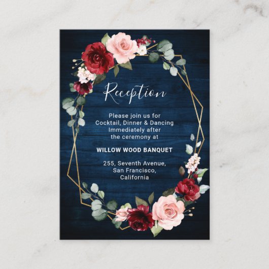 Burgundy Navy Blush Floral Geometric Wedding Begleitkarte (Vorderseite)