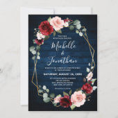 Burgundy Navy Blush Floral Geometric Wedding Einladung (Vorderseite)