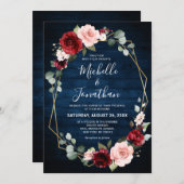 Burgundy Navy Blush Floral Geometric Wedding Einladung (Vorne/Hinten)