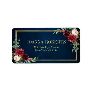 Burgundy Navy Blush Floral Geometric Wedding Label Adressaufkleber