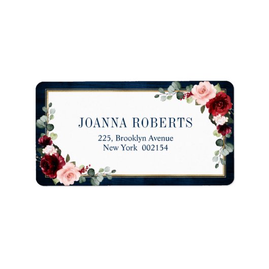 Burgundy Navy Blush Floral Geometric Wedding Label Adressaufkleber (Vorne)