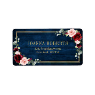 Burgundy Navy Blush Floral Geometric Wedding Label Adressaufkleber