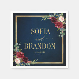 Burgundy Navy Blush Floral Geometric Wedding Napki Serviette