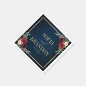 Burgundy Navy Blush Floral Geometric Wedding Napki Serviette (Ecke)