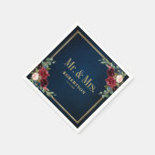 Burgundy Navy Blush Floral Geometric Wedding Napki Serviette (Ecke)