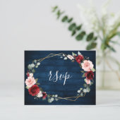 Burgundy Navy Blush Floral Geometric Wedding Postkarte (Stehend Vorderseite)