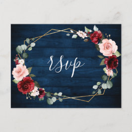Burgundy Navy Blush Floral Geometric Wedding Postkarte