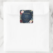 Burgundy Navy Blush Floral Geometric Wedding Quadratischer Aufkleber (Tasche)