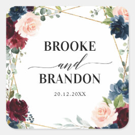 Burgundy Navy Blush Floral Geometric Wedding Quadratischer Aufkleber