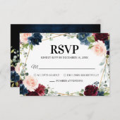 Burgundy Navy Blush Floral Geometric Wedding RSVP Karte (Vorne/Hinten)