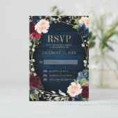 Burgundy Navy Blush Floral Geometric Wedding RSVP Karte (Stehend Vorderseite)