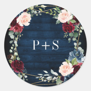 Burgundy Navy Blush Floral Geometric Wedding Runder Aufkleber