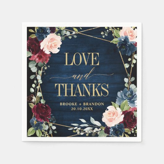 Burgundy Navy Blush Floral Geometric Wedding Serviette (Vorderseite)