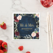 Burgundy Navy Blush Floral Geometric Wedding Serviette (Beispiel)