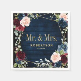 Burgundy Navy Blush Floral Geometric Wedding Serviette
