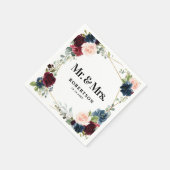 Burgundy Navy Blush Floral Geometric Wedding Serviette (Ecke)