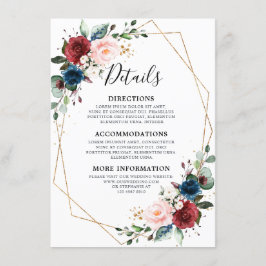 Burgundy Navy Blush Floral Gold Geometric Wedding Begleitkarte
