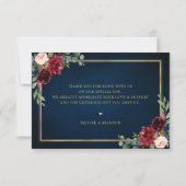 Burgundy Navy Blush Floral Gold Geometric Wedding Dankeskarte (Rückseite)