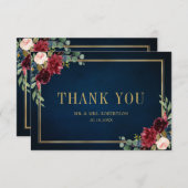 Burgundy Navy Blush Floral Gold Geometric Wedding Dankeskarte (Vorne/Hinten)
