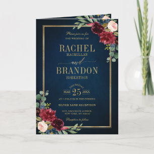 Burgundy Navy Blush Floral Gold Geometric Wedding Einladung