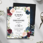 Burgundy Navy Blush Floral Gold Geometric Wedding Einladung<br><div class="desc">Elegante und moderne romantische geometrische Aquarellfarben Blumen Hochzeitskarte mit einer schönen bordeauxrot / marsala , rot pink, pfirsichfarben , marineblau Aquarellfarben Rose mit passendem Blattwerk auf marineblau rustikalem Holzhintergrund und Goldrahmen. Ideal für einen Herbst / Hochzeitsmitte. Weitere passende Designs und Variationen finden Sie in meinem "Blitzweddingpaperie" Shop. Und zögern Sie...</div>