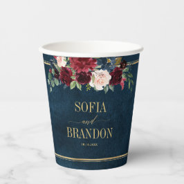 Burgundy Navy Blush Floral Gold Geometric Wedding Pappbecher