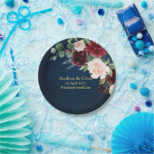 Burgundy Navy Blush Floral Gold Geometric Wedding Pappteller (Party)