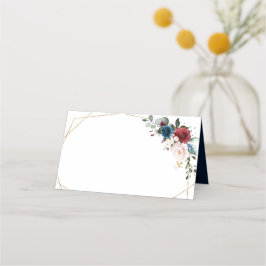 Burgundy Navy Blush Floral Gold Geometric Wedding Platzkarte