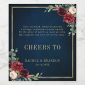 Burgundy Navy Blush Floral Gold Geometric Wedding Weinetikett (Einzelnes Label)