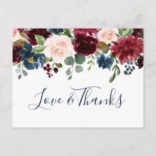 Burgundy Navy Blush Floral Vielen Dank Postkarte