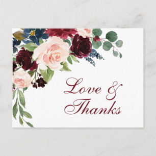 Burgundy Navy Blush Floral Vielen Dank Postkarte