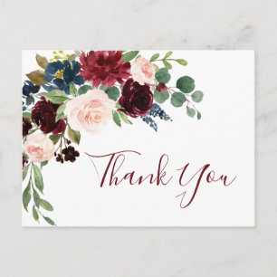 Burgundy Navy Blush Floral Vielen Dank Postkarte