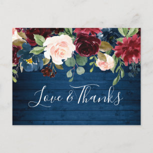 Burgundy Navy Blush Floral Vielen Dank Postkarte