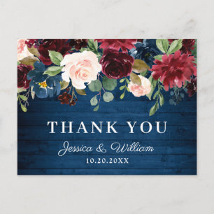 Burgundy Navy Blush Floral Vielen Dank Postkarte
