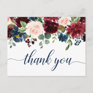 Burgundy Navy Blush Floral Vielen Dank Postkarte