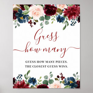 Burgundy Navy Blush Floral Watercolor Poster