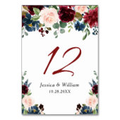 Burgundy Navy Blush Floral Watercolor Rustikal Tischnummer (Rückseite)