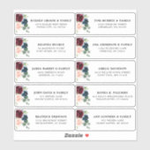 Burgundy Navy Blush Floral Wedding Guest Address Aufkleber (Blatt)