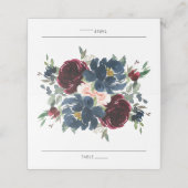 Burgundy Navy Blush Floral Wedname Platzkarte (Außenseite Aufgefaltet)